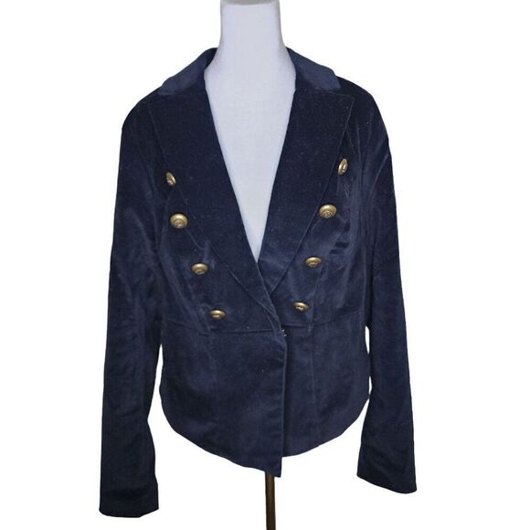 Torrid Velvet Tuxedo Jacket Womens SIze 2 Black Military Gold Buttons - Picture 1 of 8